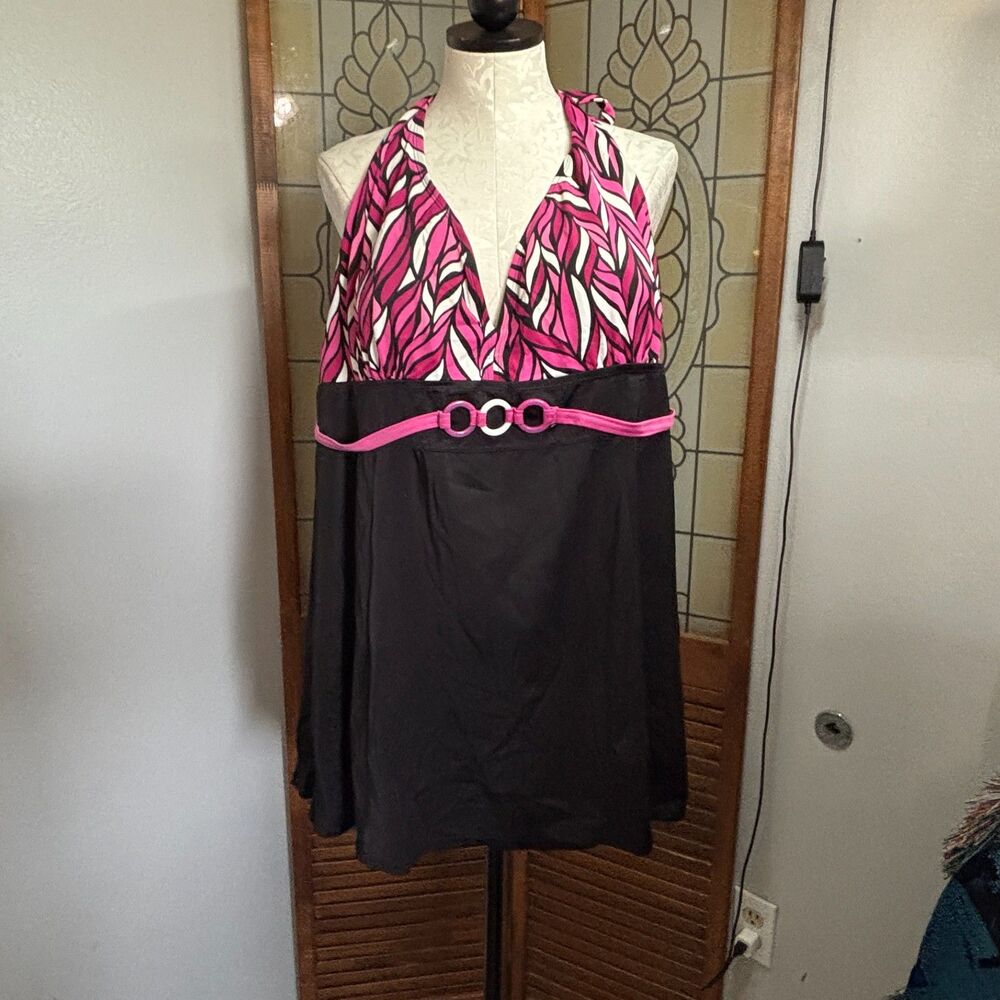 Jaclyn Smith Black Pink MultiColor One Piece Overlay Swimsuit Plus Size 22W